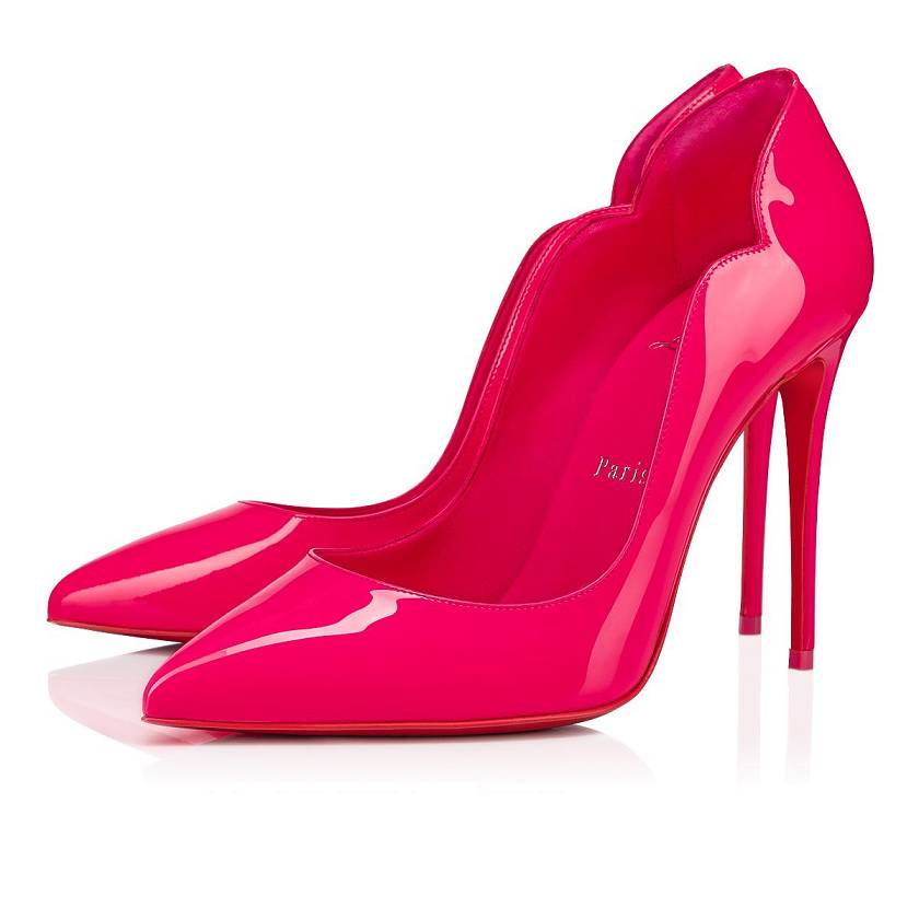 Women's Christian Louboutin Hot Chick 100mm Patent Leather Pumps - Pink [5089-421]